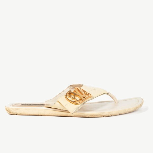 Louis Vuitton Zoé Blanc Patent-Leather LV Flat Thong Sandals - Picture 2 of 10